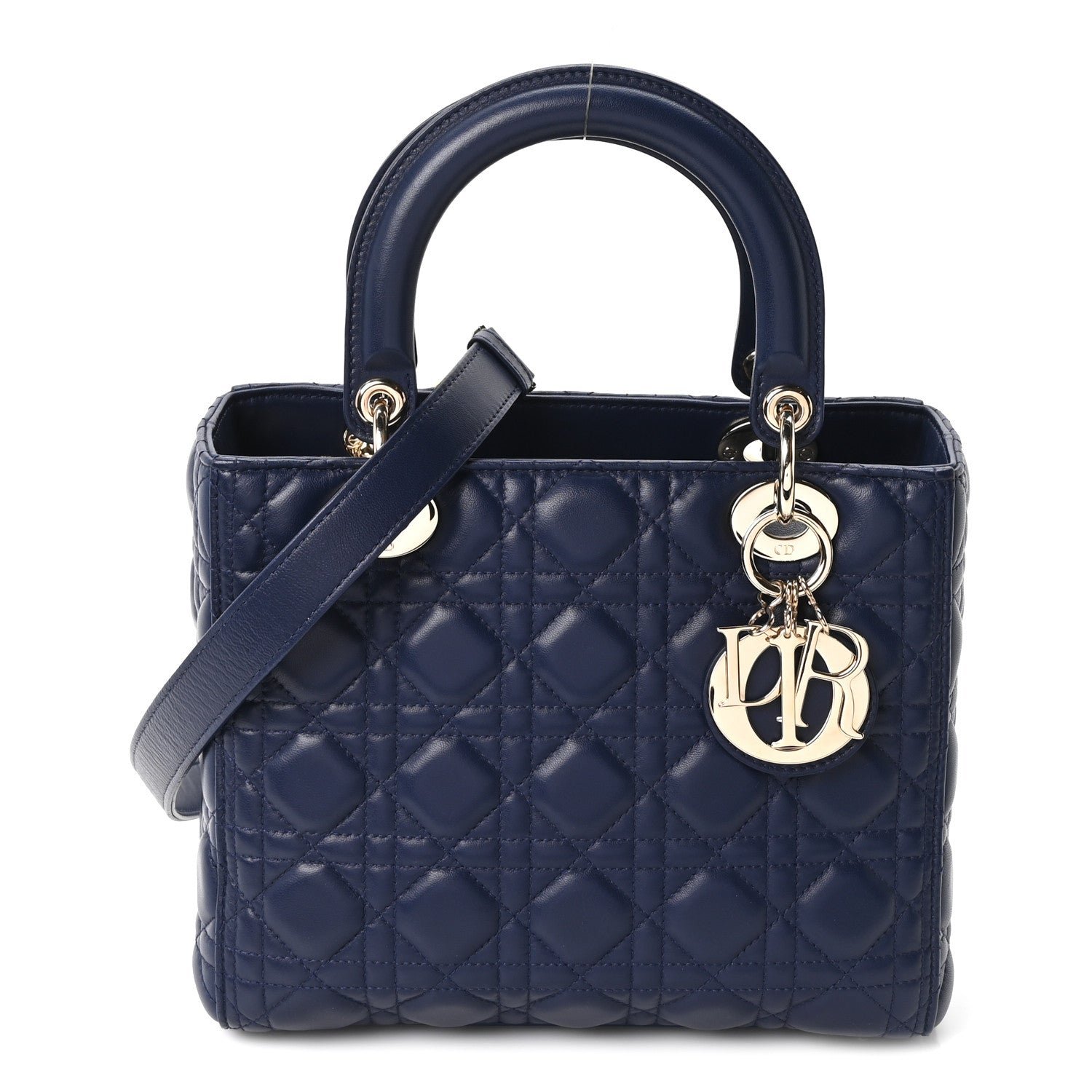 Christian Dior Lambskin Cannage Medium Lady Dior Navy Blue