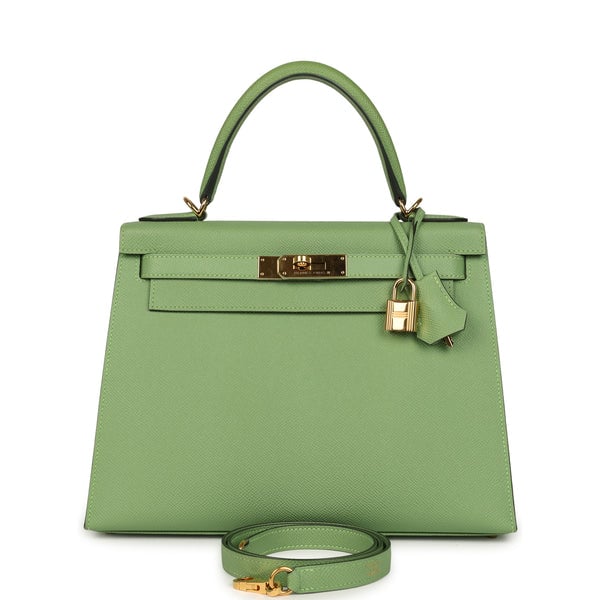 Pre-owned Hermes Kelly Sellier 28 Vert Criquet Epsom Gold Hardware