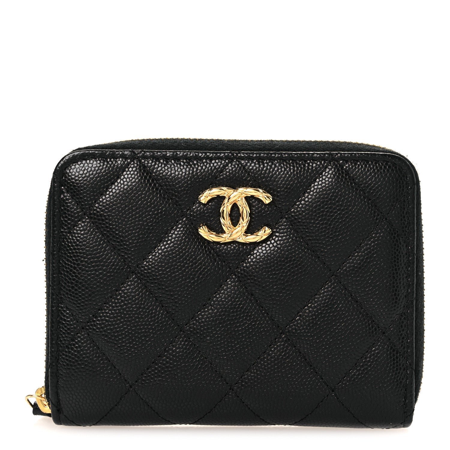 Chanel Caviar Quilted Zip Around Coin Purse Black
