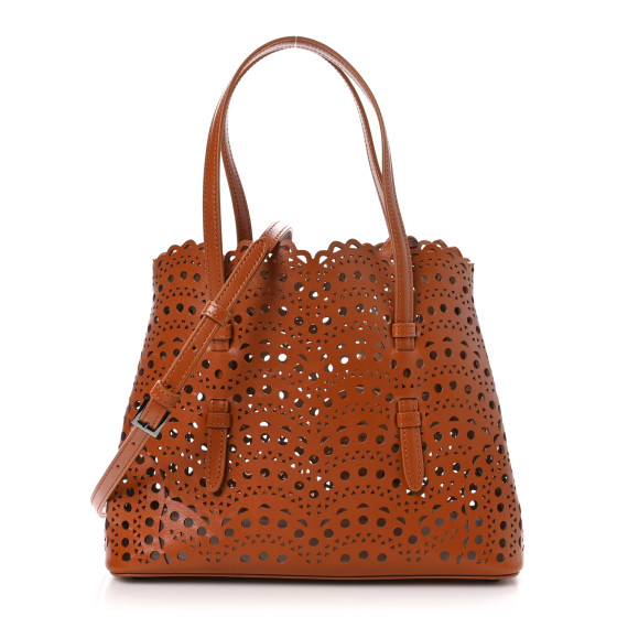 Alaia Calfskin Vienne Wave Laser Cut Mina 25 Tote Cognac