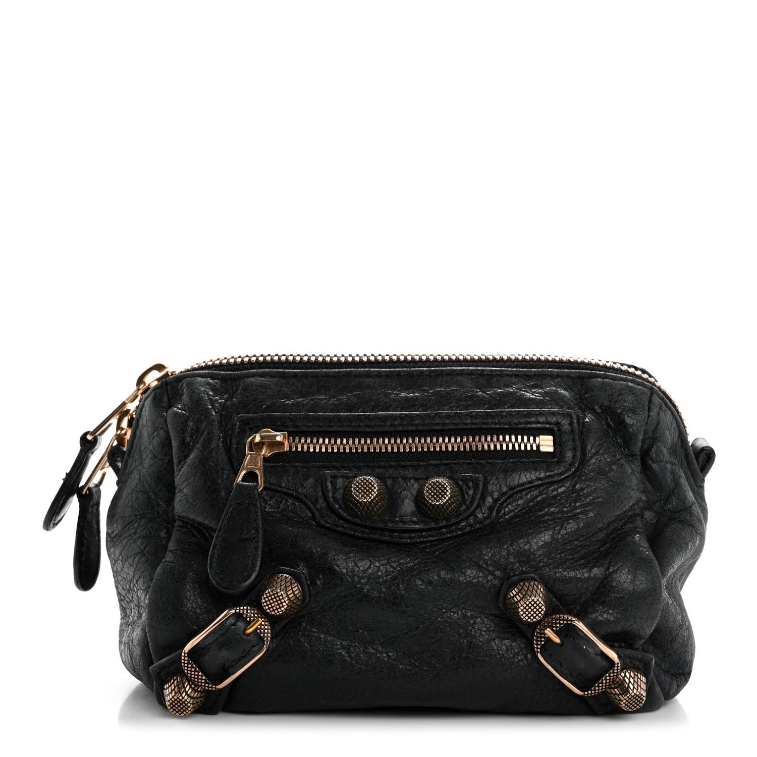 Balenciaga Agneau Giant 12 Rose Gold Hardware Pencil Case Black