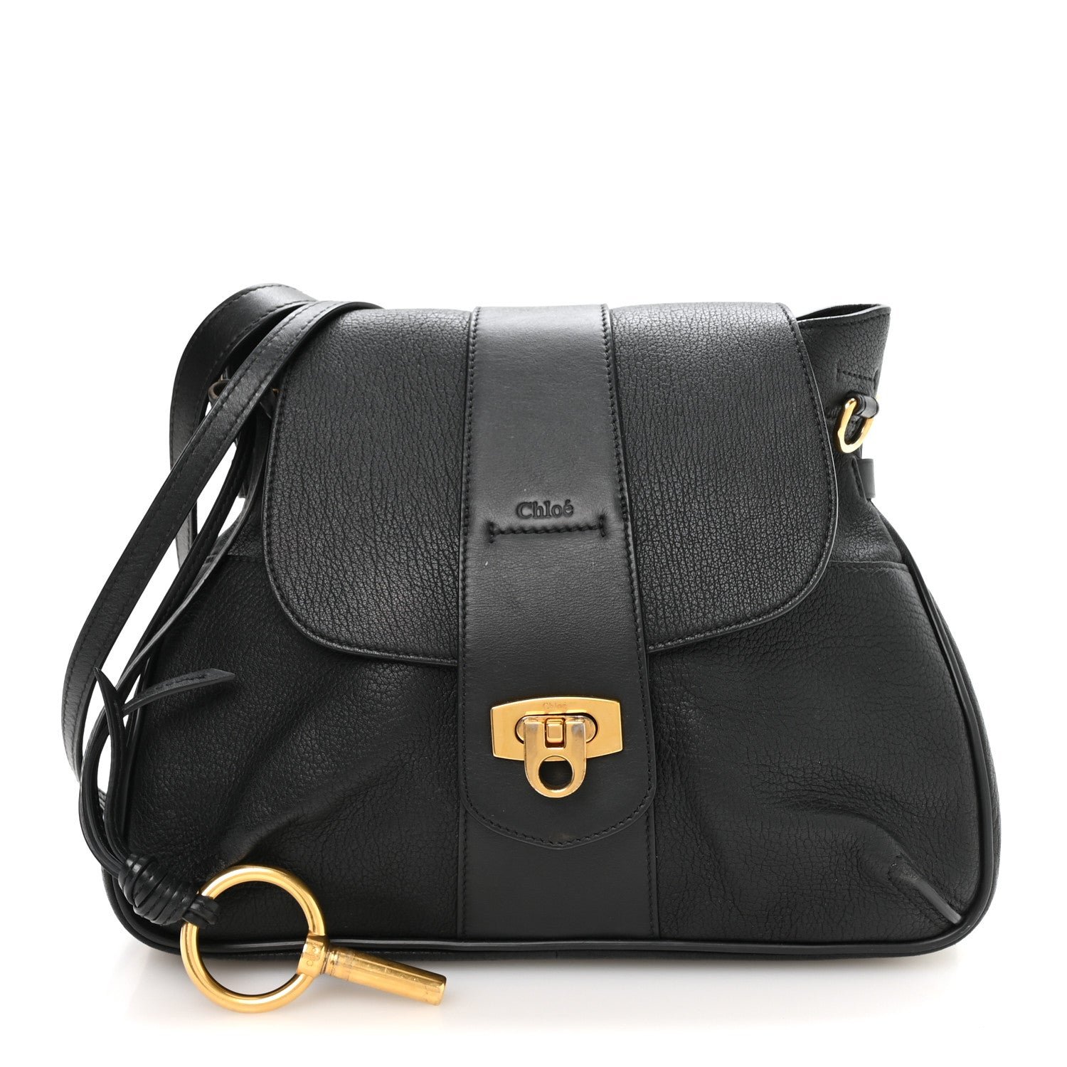 Chloe Grained Lambskin Calfskin Small Lexa Shoulder Bag Black