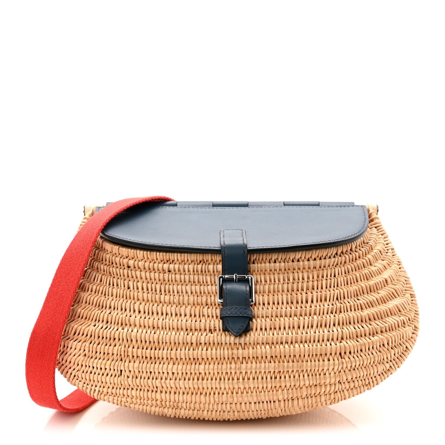 Hermes Swift Wicker Picnic Fishing Bag Bleu de Prusse