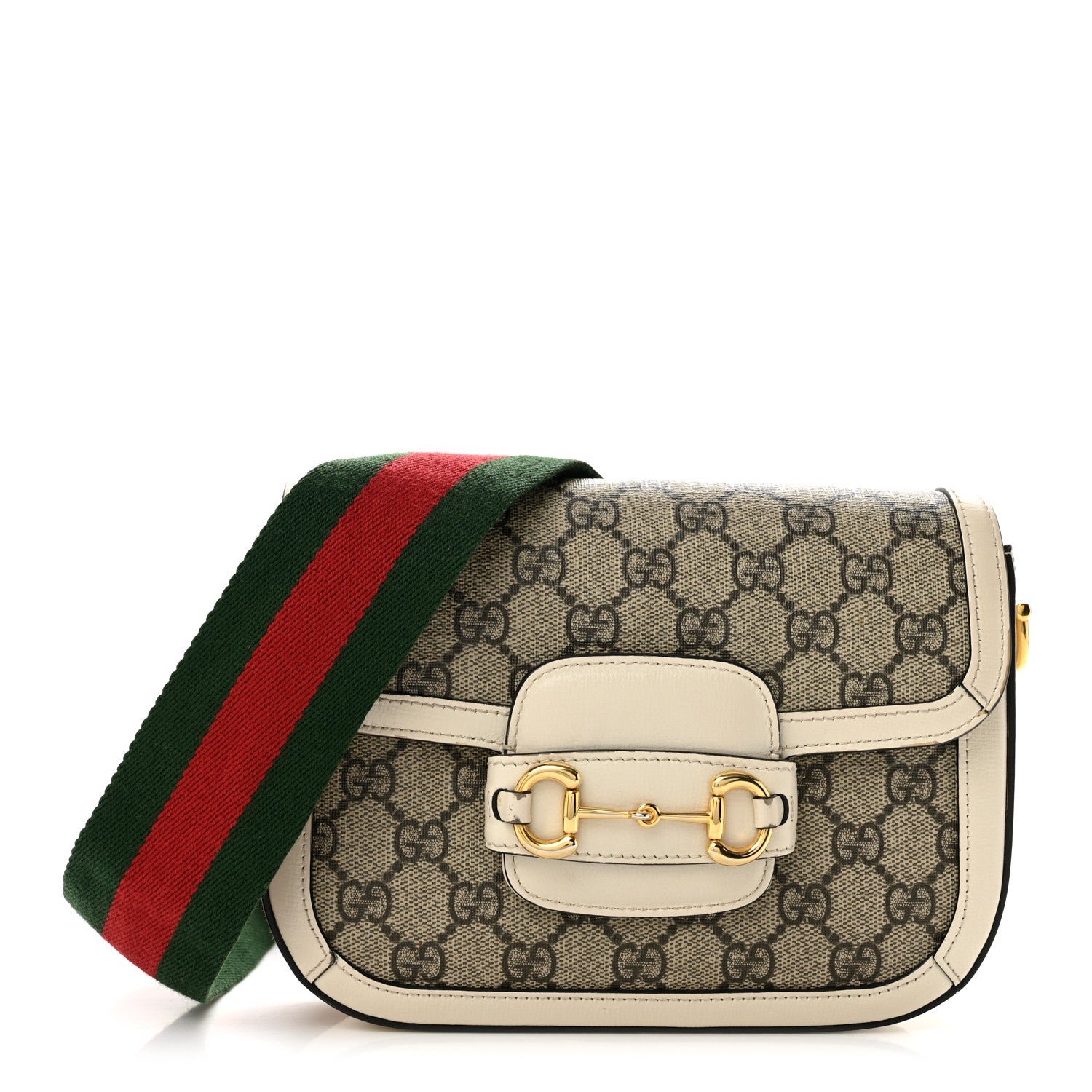 Gucci GG Supreme Monogram Web Mini Horsebit 1955 Shoulder Bag Beige Mystic White