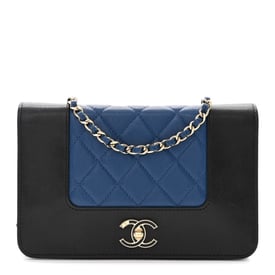 Chanel Sheepskin Quilted Small Vintage Mademoiselle Flap Navy Black