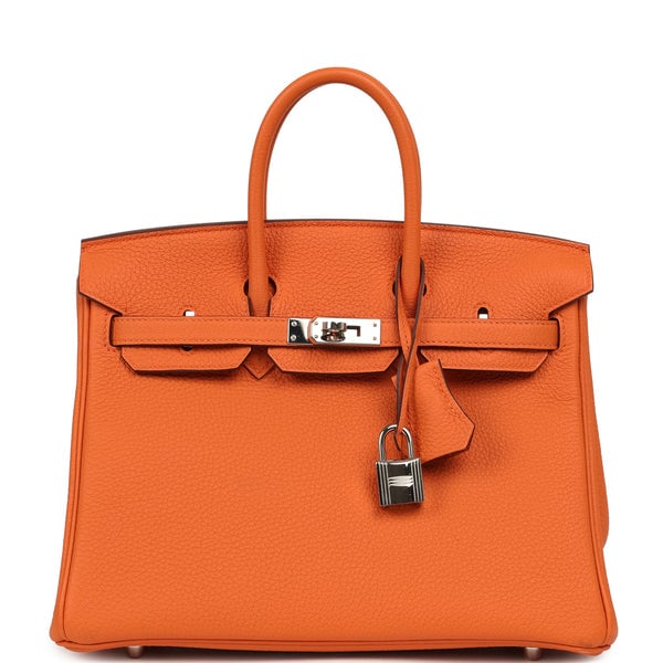 Pre-owned Hermes Birkin 25 Orange Togo Palladium Hardware