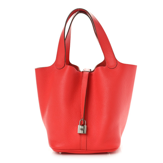 Hermes Taurillon Clemence Picotin Lock 22 MM Rouge Pivoine