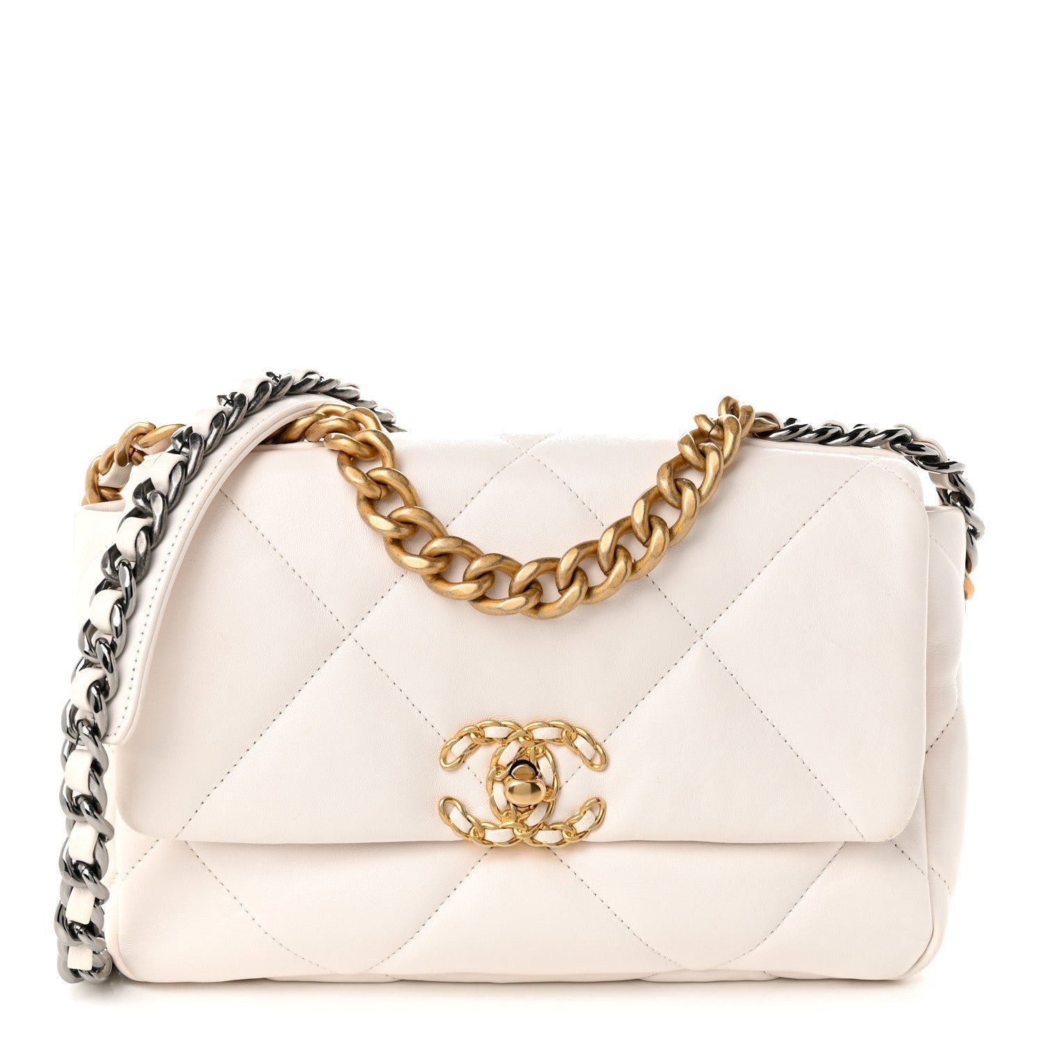 Chanel Lambskin Quilted Medium Chanel 19 Flap White