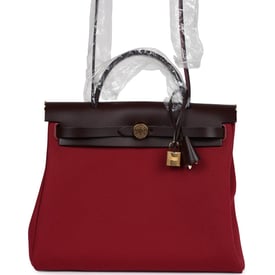 Hermes Hermes Herbag Zip 31 PM Rubis Toile and Rouge Sellier Vache Hunter Gold Hardware