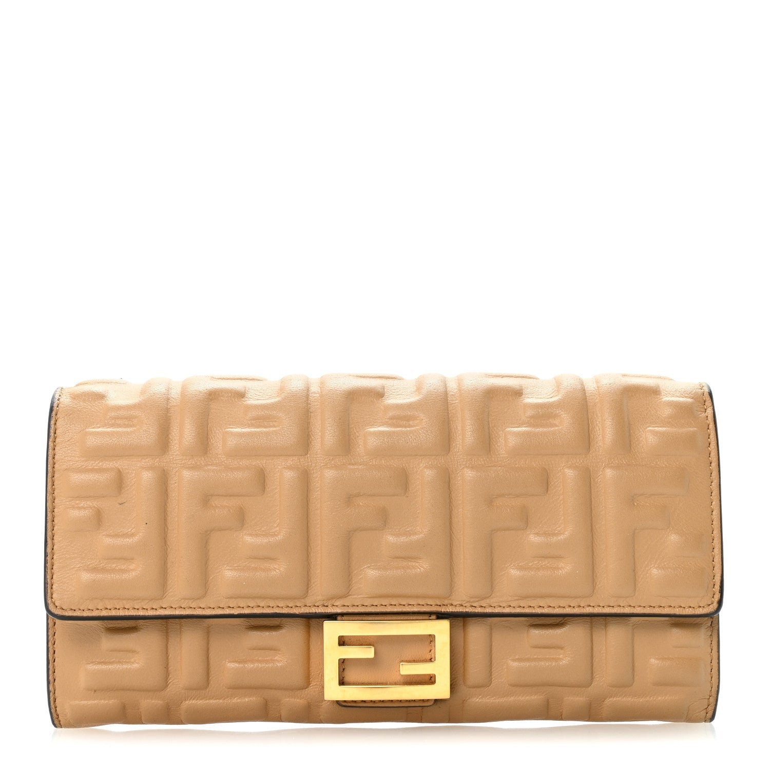Fendi Nappa Matisse FF Embossed Continental Wallet Miele Scuro