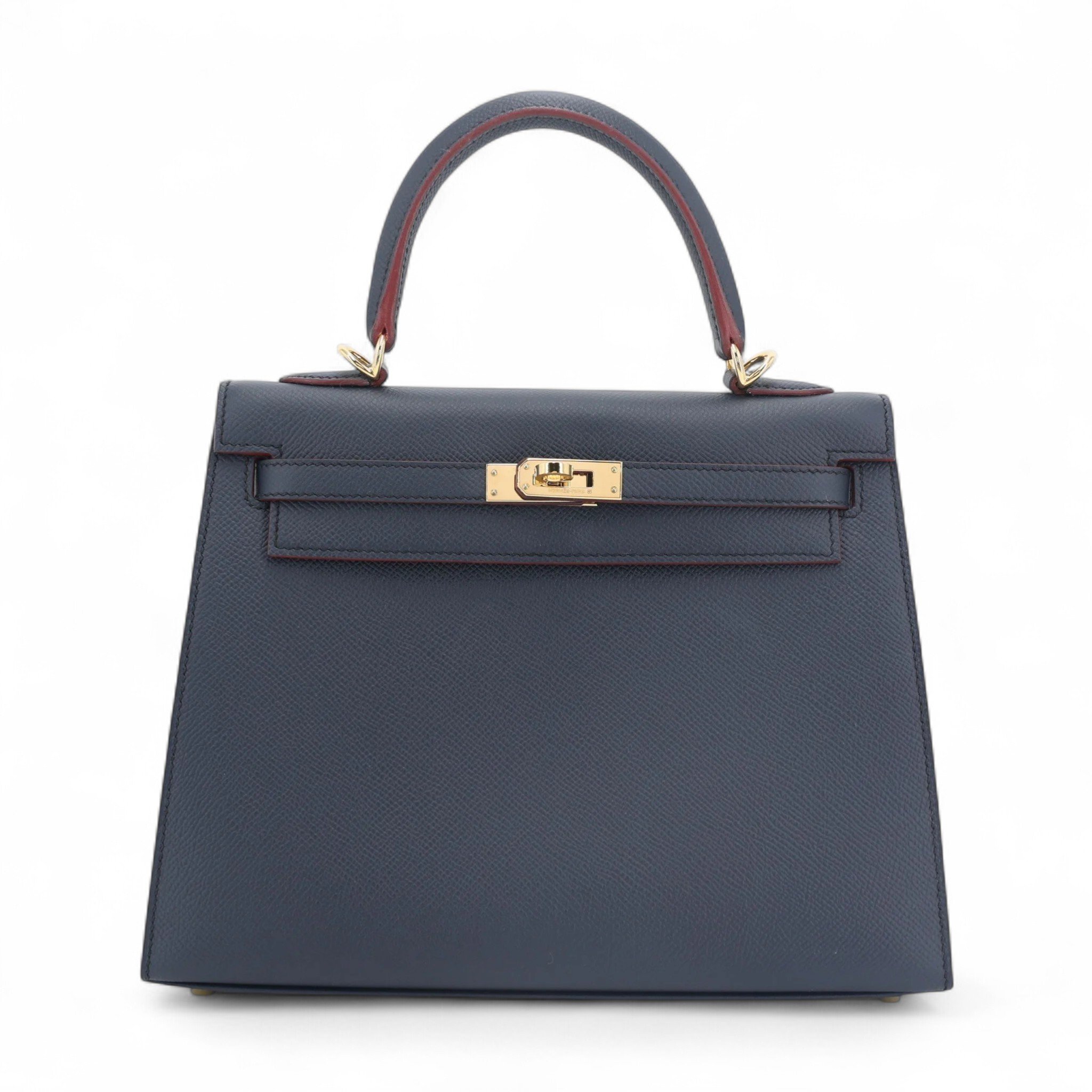 Excellent ( Rank SA ) HERMÈS Kelly 25 Contour Bleu Indigo (76) Rouge H (55) Epsom Gold hardware X (2016)