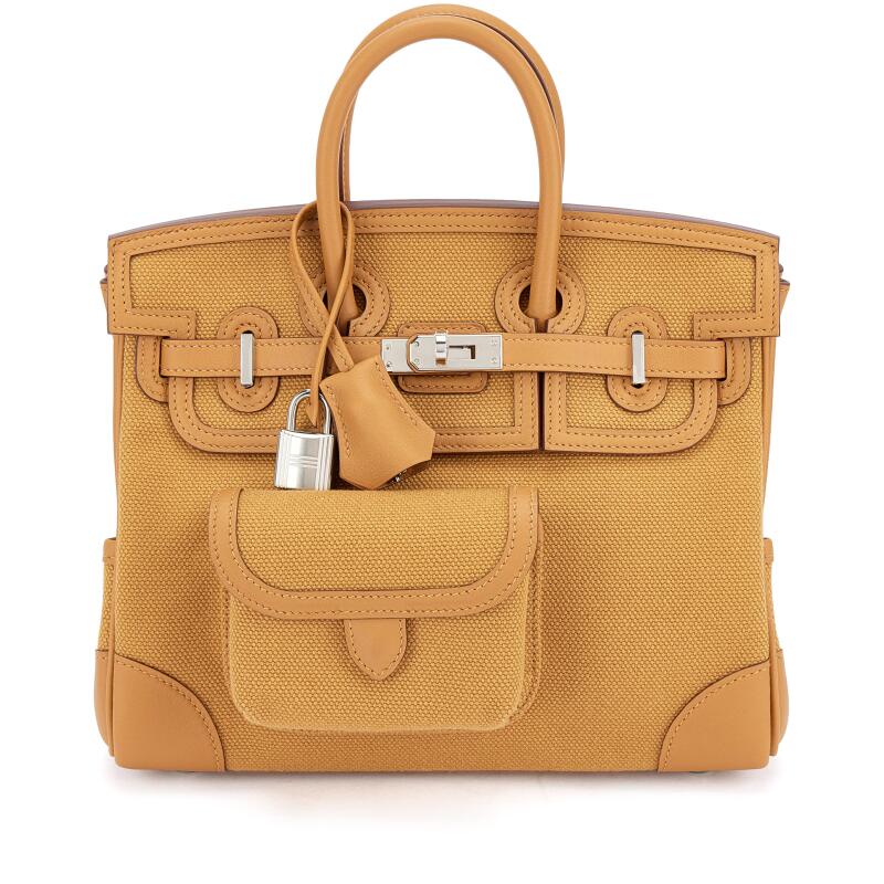 Hermes Limited Edition Desert and Sesame Swift and Canvas Cargo Birkin 25 Palladium Hardware, 2024