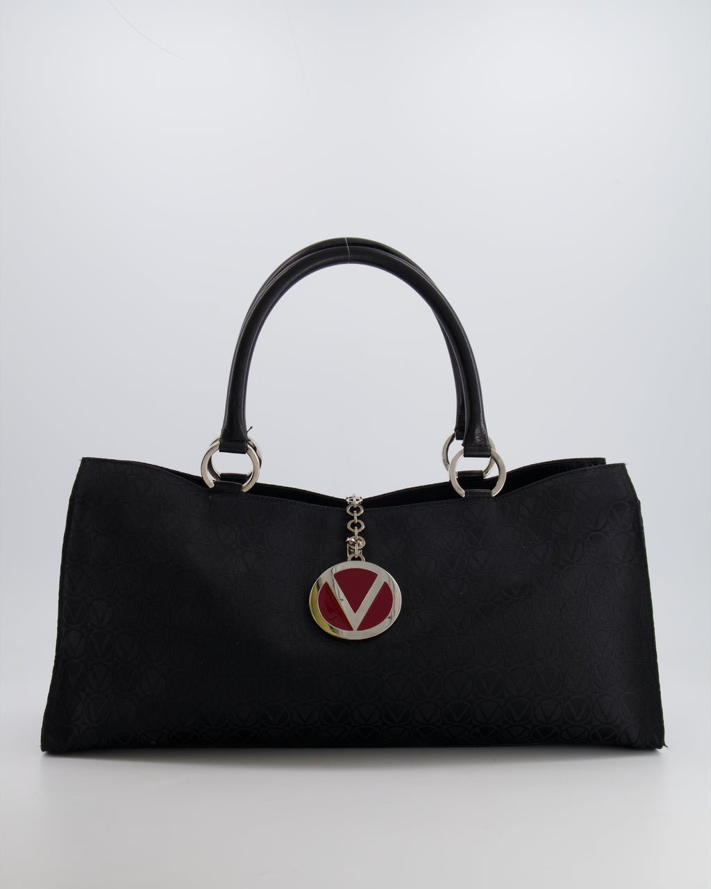 Valentino Valentino Black Monogram Canvas and Leather Tote Bag with VRing Logo