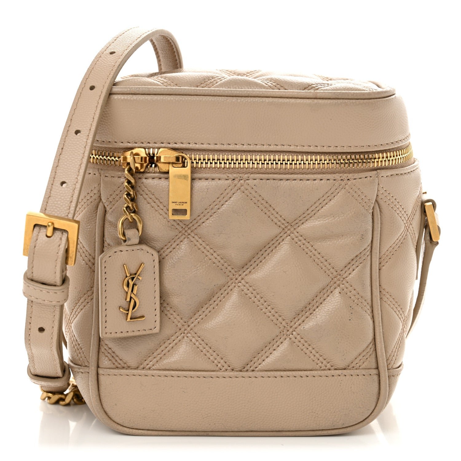 Saint Laurent Grain de Poudre Quilted 80's Vanity Bag Dark Beige