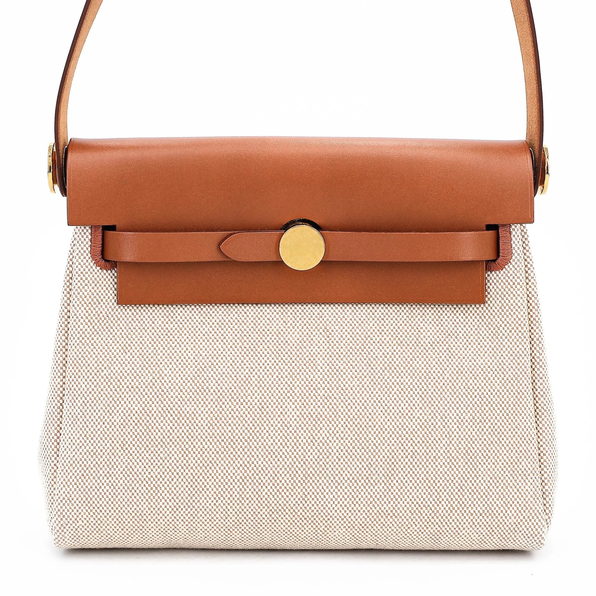 Brand New ( Rank N ) HERMÈS Herbag Zip Mini 20 Fauve (34) Toile H canvas Vache Hunter Gold hardware W (2024)