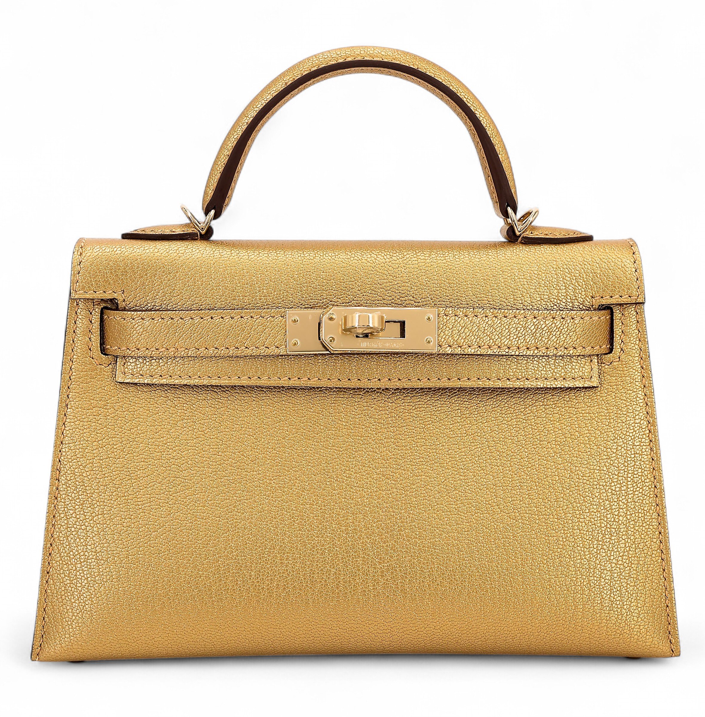 Hermes Brand New ( Rank N ) HERMÈS Mini Kelly II Dore (Y9) Chevre Permabrass hardware K (2025)