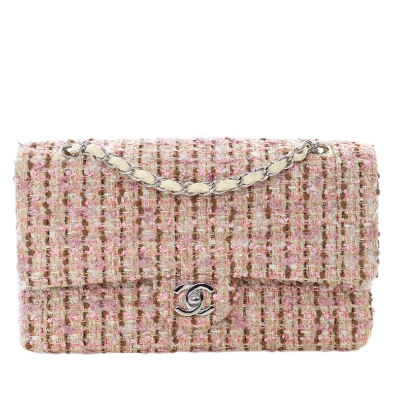 Chanel Pink Multicolor Tweed Medium Classic Flap Bag Silver Hardware, 2005-2006
