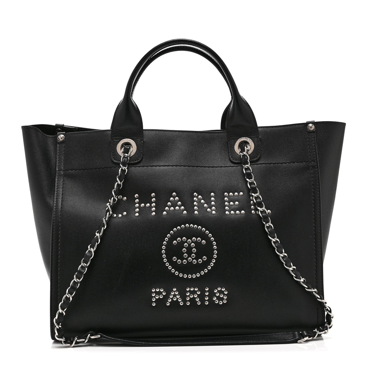 Chanel Caviar Small Studded Deauville Tote Black