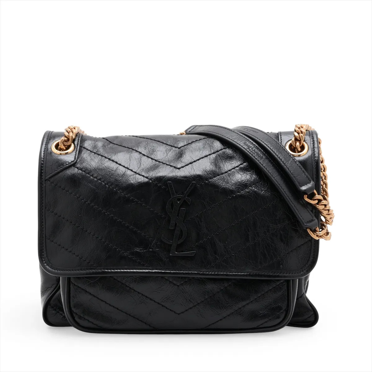 Saint Laurent Niki 633158 Leather Chain Shoulder Bag Black
