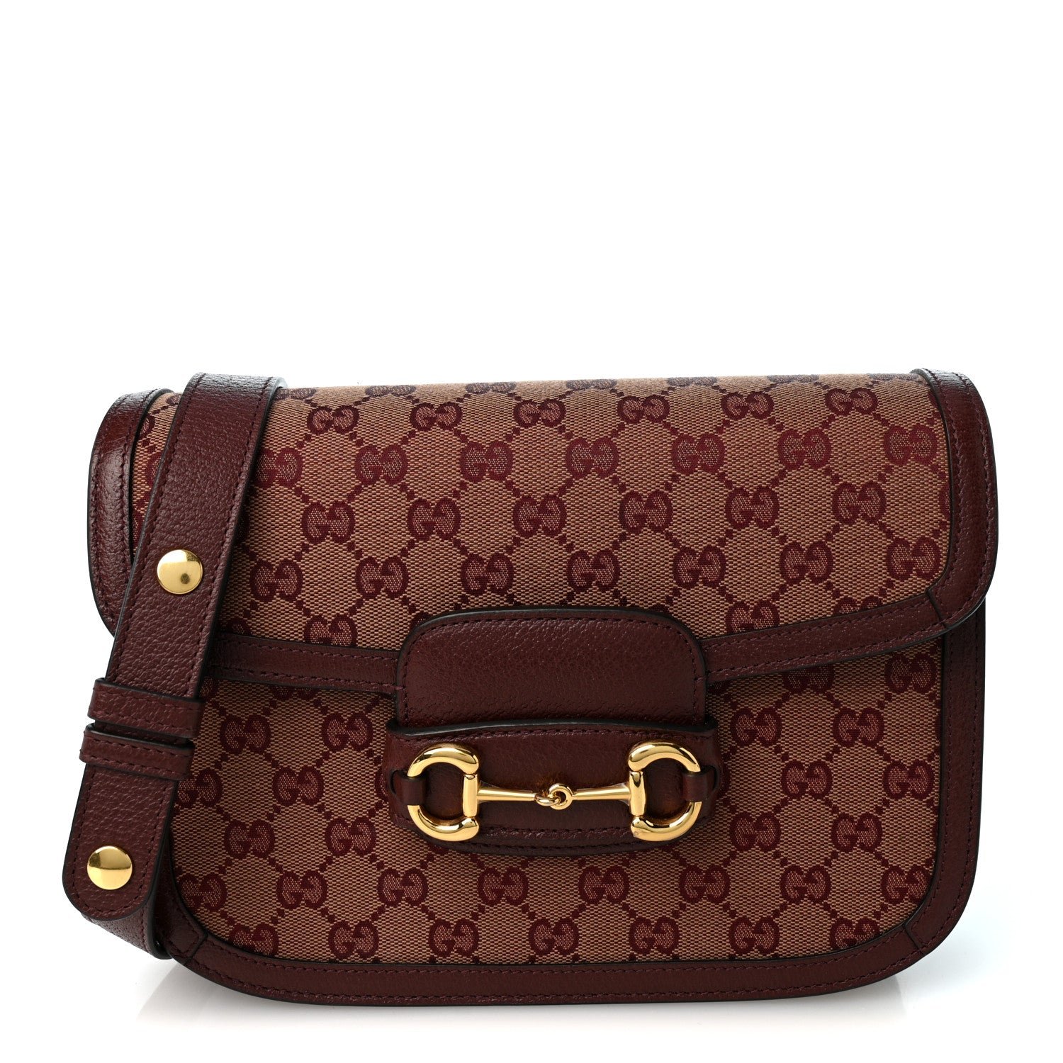 Gucci Monogram Textured Dollar Calfskin Horsebit 1955 Shoulder Bag Sahara Rubino Chardonnay