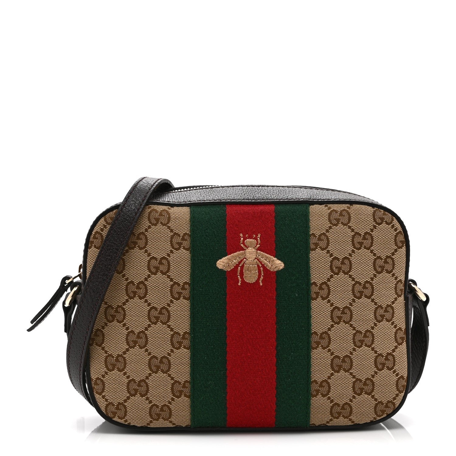 Gucci GG Supreme Monogram Web Small Webby Bee Shoulder Bag Dark Brown