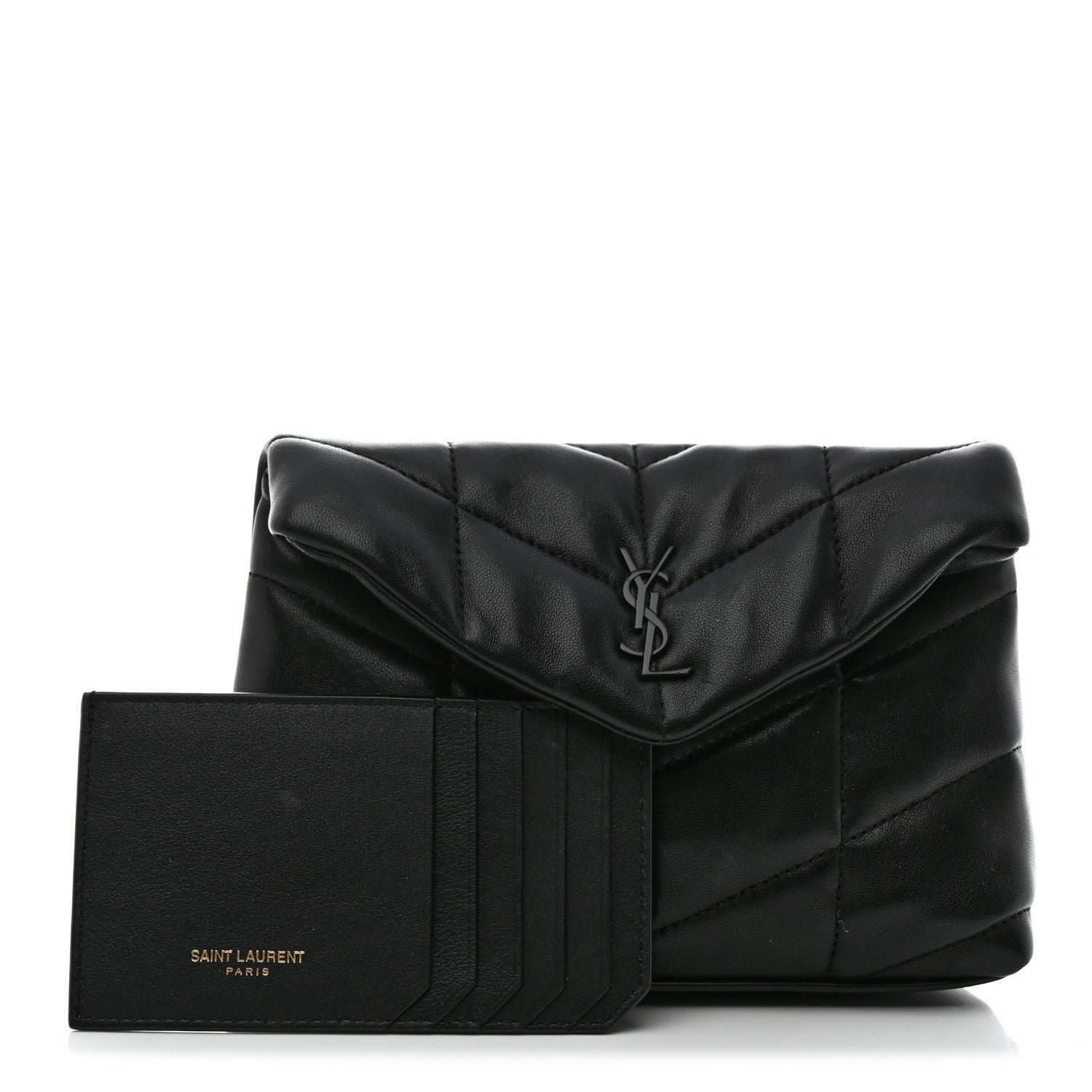 Saint Laurent Lambskin Monogram Loulou Puffer Pouch Clutch Black