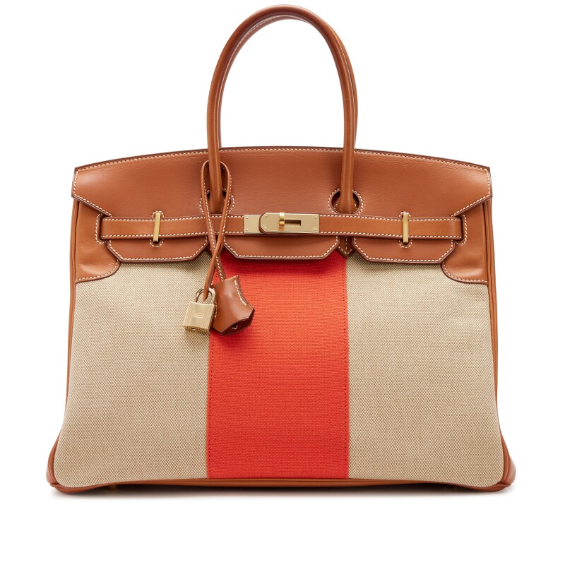 Fauve, Naturel and Paprika Toile and Barenia Flag Birkin 35 Permabrass Hardware, 2014