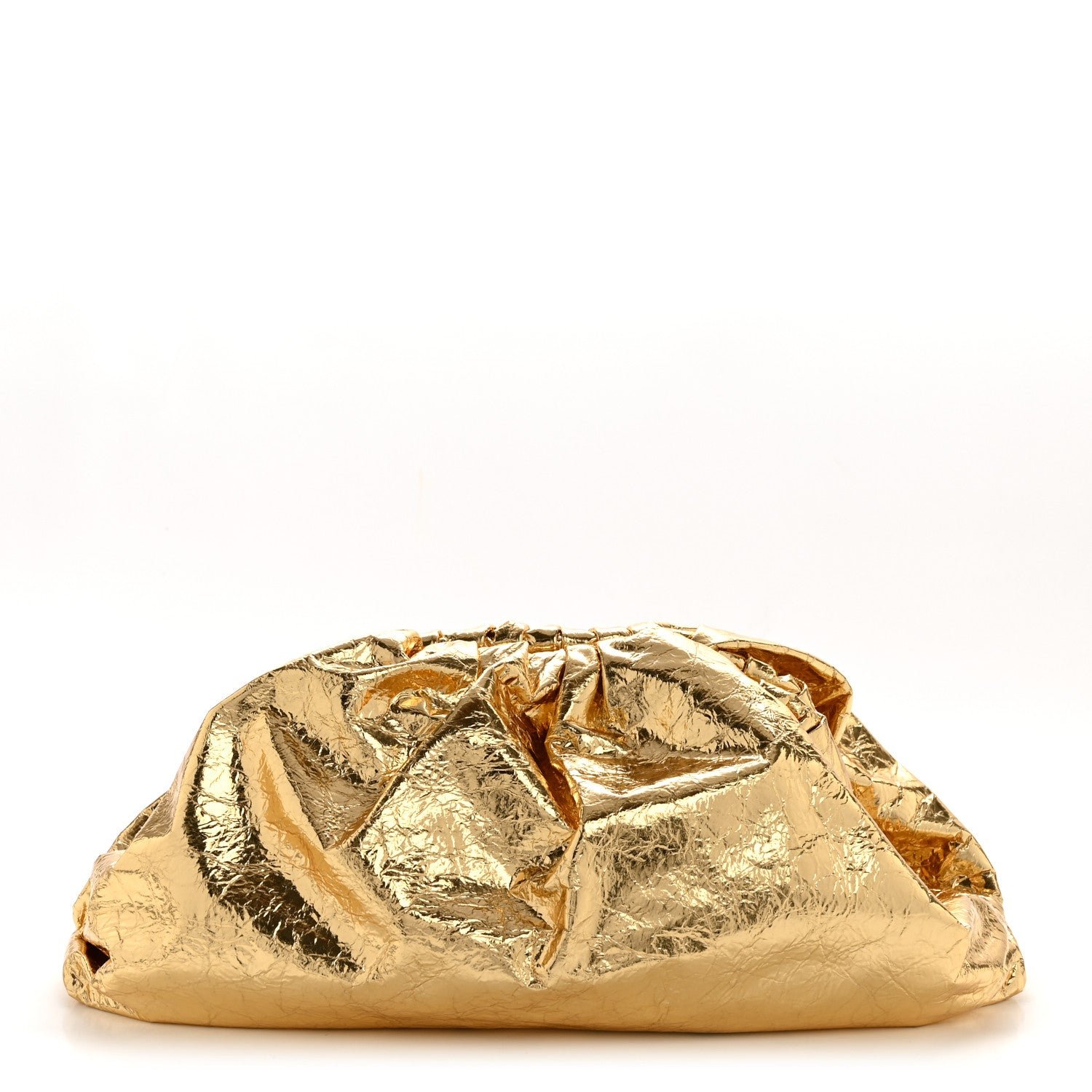 Bottega Veneta Metallic Crinkled Lambskin The Pouch Oversized Clutch Oro