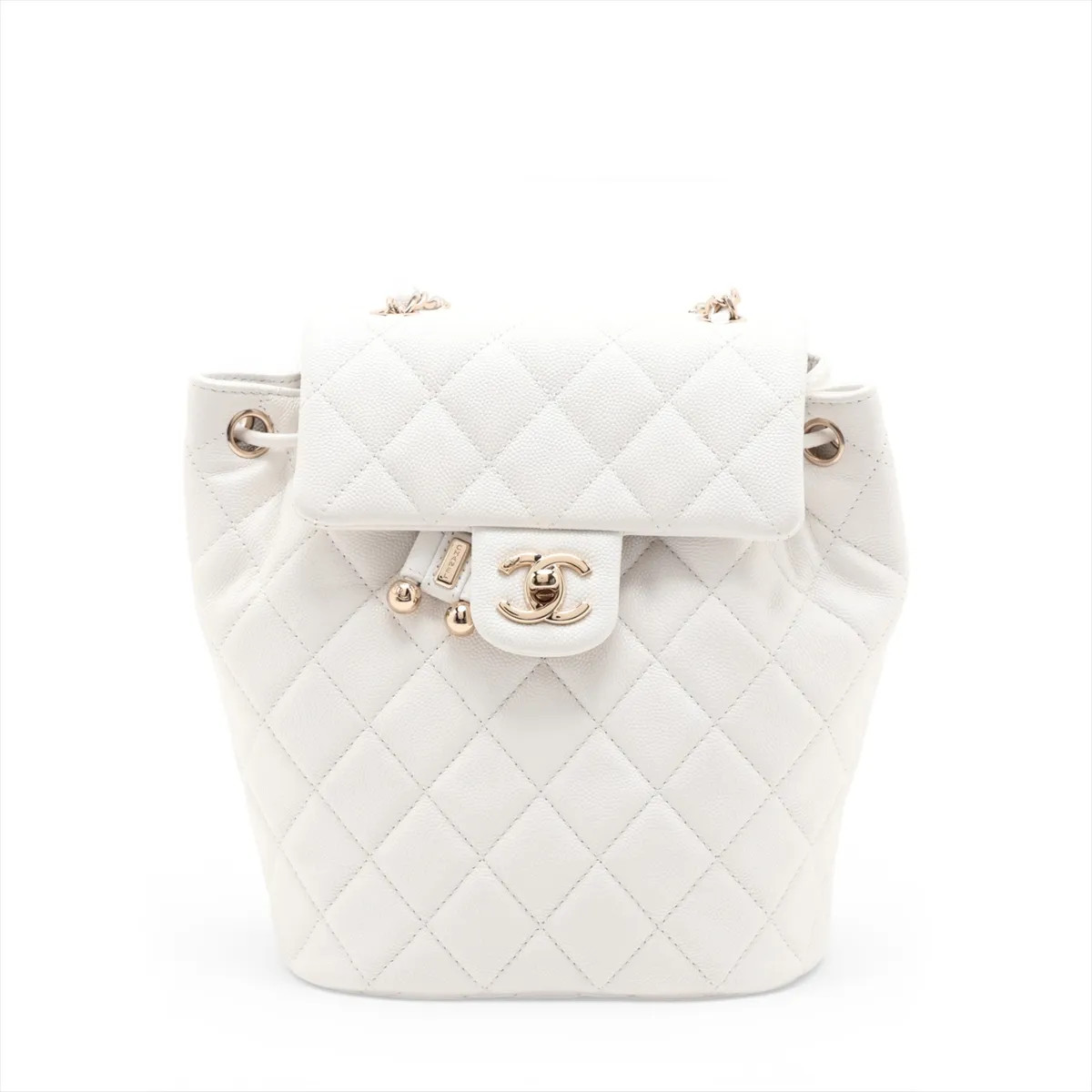 Chanel Matelasse Caviar Skin Chain Backpack White Gold Metal Fittings random pla