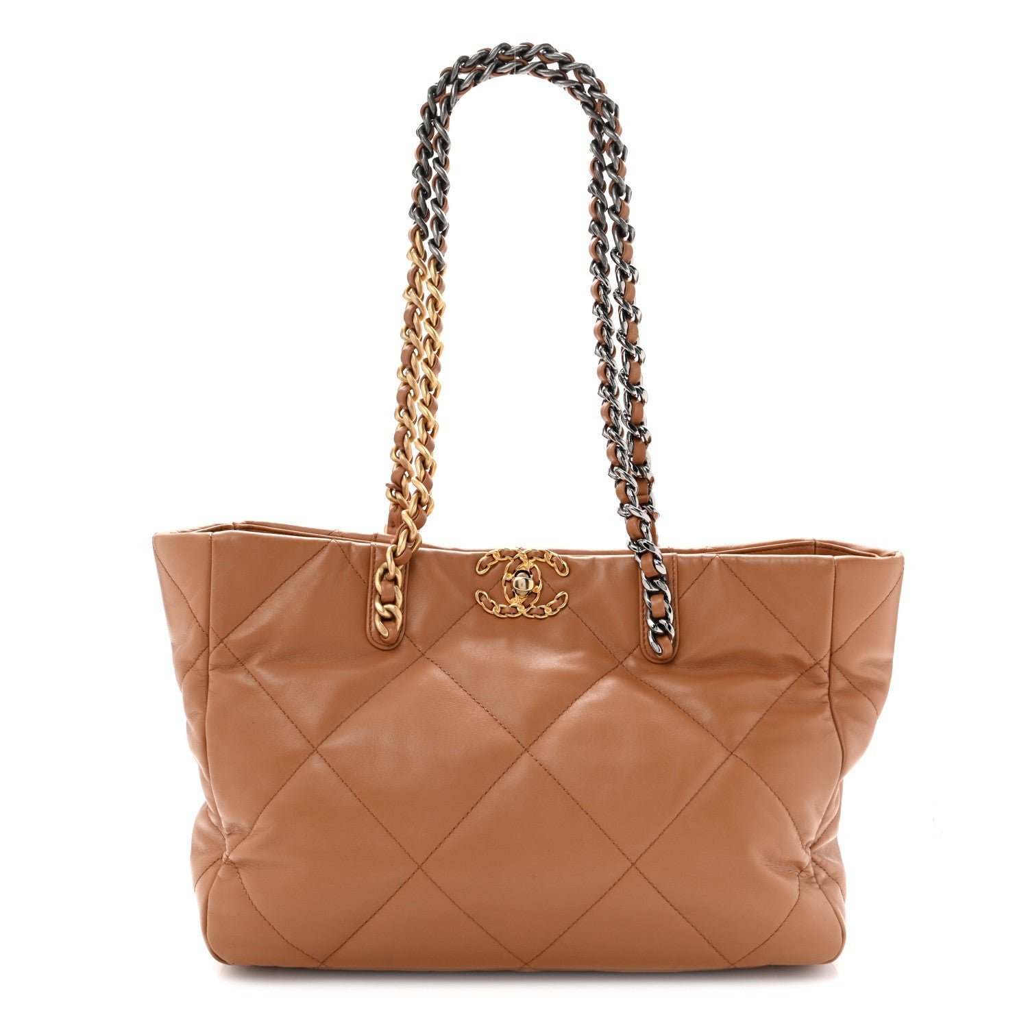 Chanel Lambskin Quilted Chanel 19 East West Shopping Bag Brown