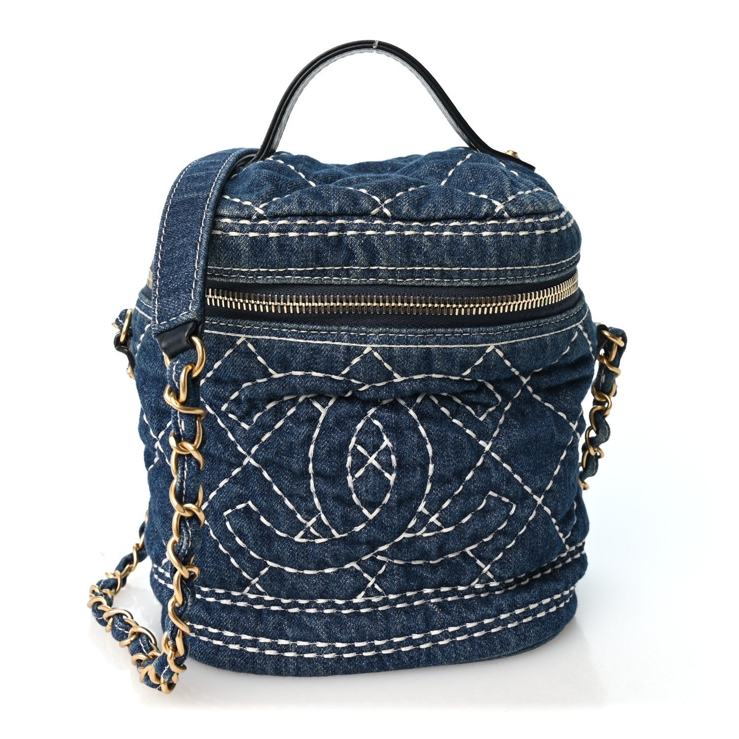 Chanel Denim Quilted Denim Trip Vanity Cosmetic Case Blue