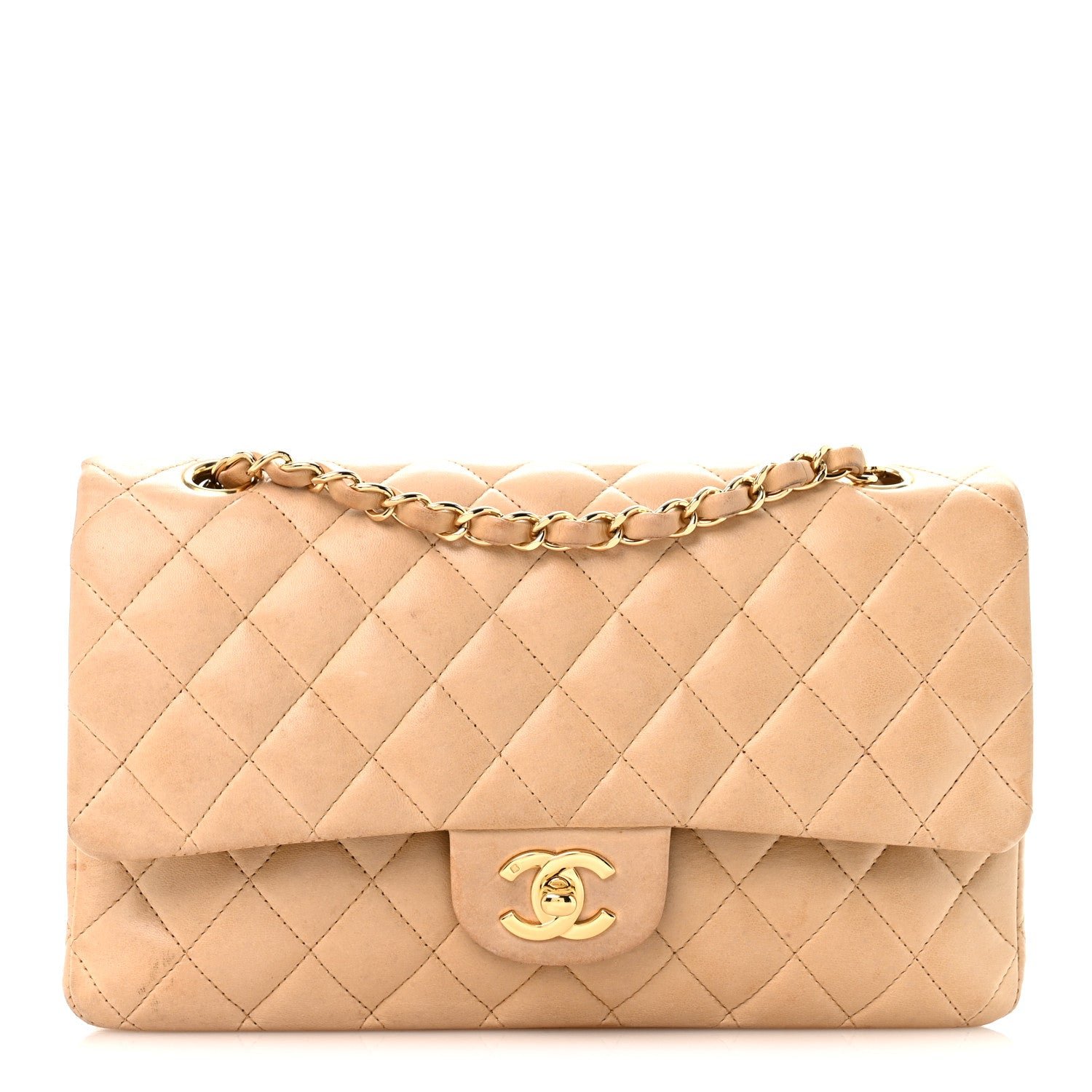 Chanel Lambskin Quilted Medium Double Flap Beige