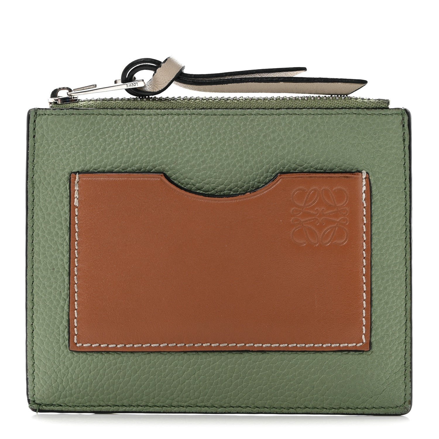 Loewe Soft Grained Calfskin Zip Coin Card Holder Rosemary Tan
