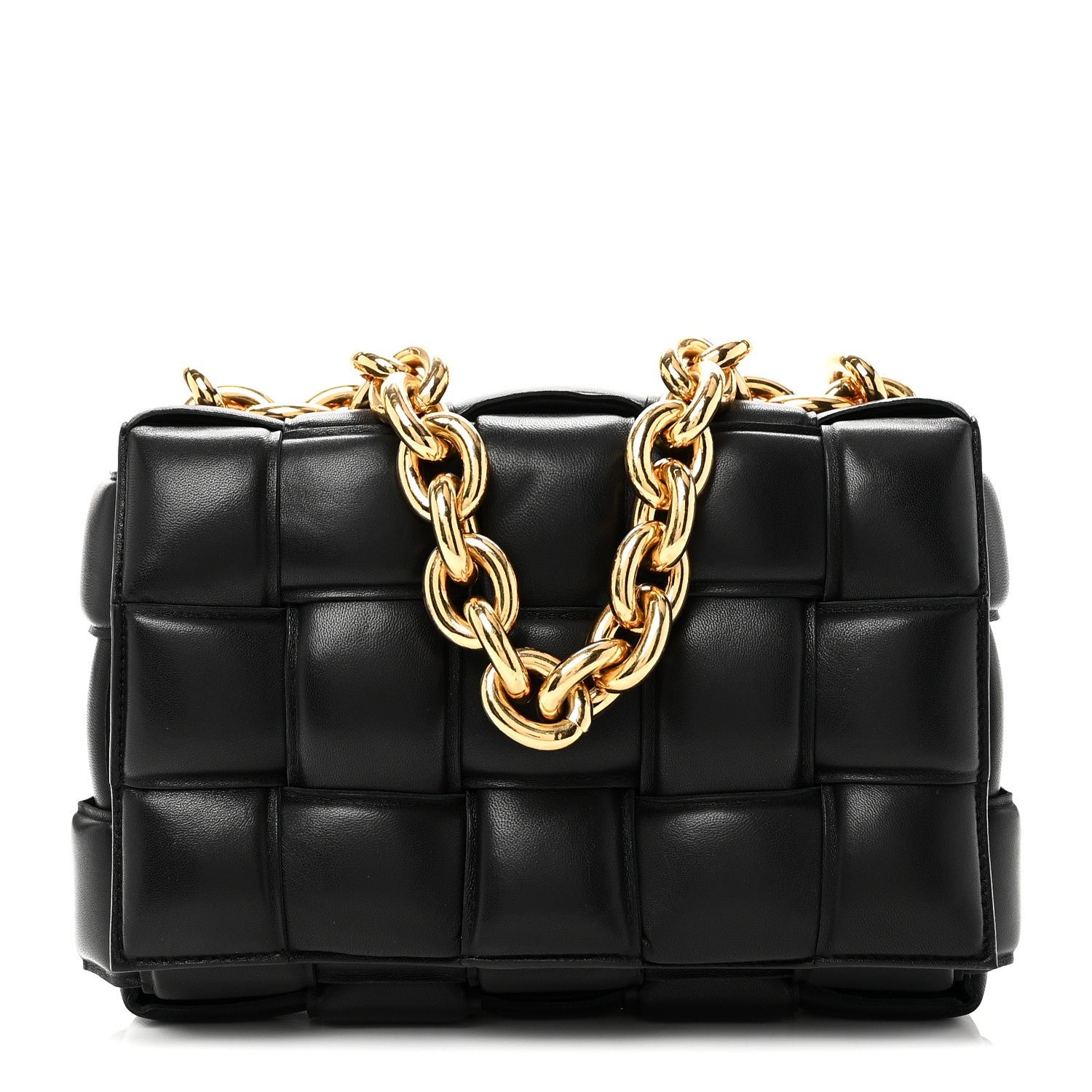 Bottega Veneta Lambskin Maxi Intreccio Padded Chain Cassette Crossbody Bag Black