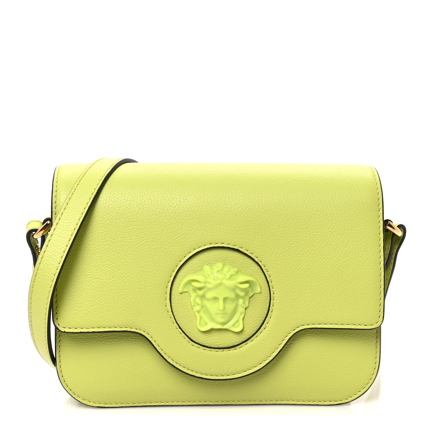 Versace Grained Calfskin Medusa Shoulder Bag Citron