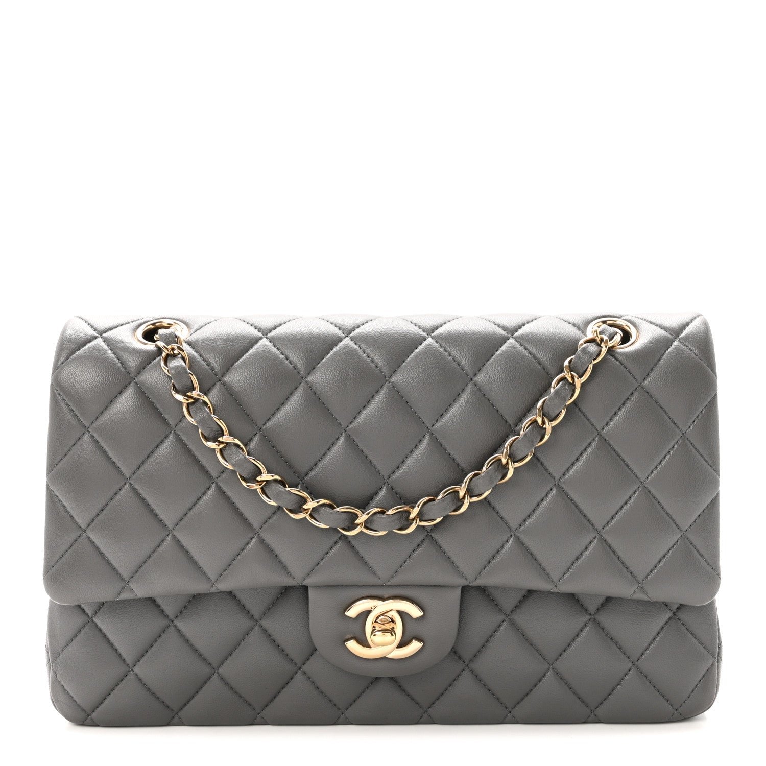 Chanel Lambskin Quilted Medium Double Flap Grey