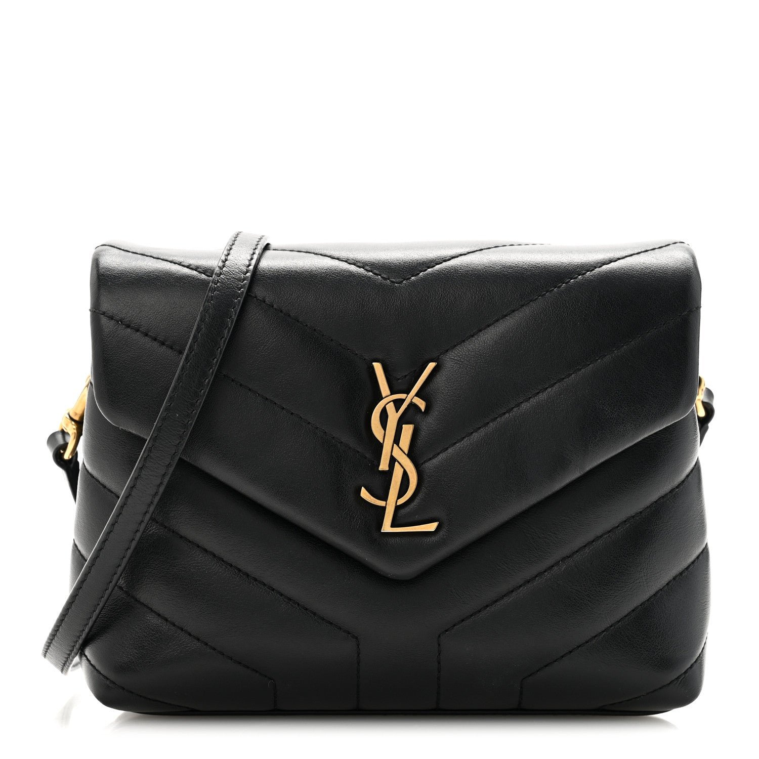 Saint Laurent Calfskin Y Quilted Monogram Toy Loulou Crossbody Bag Black