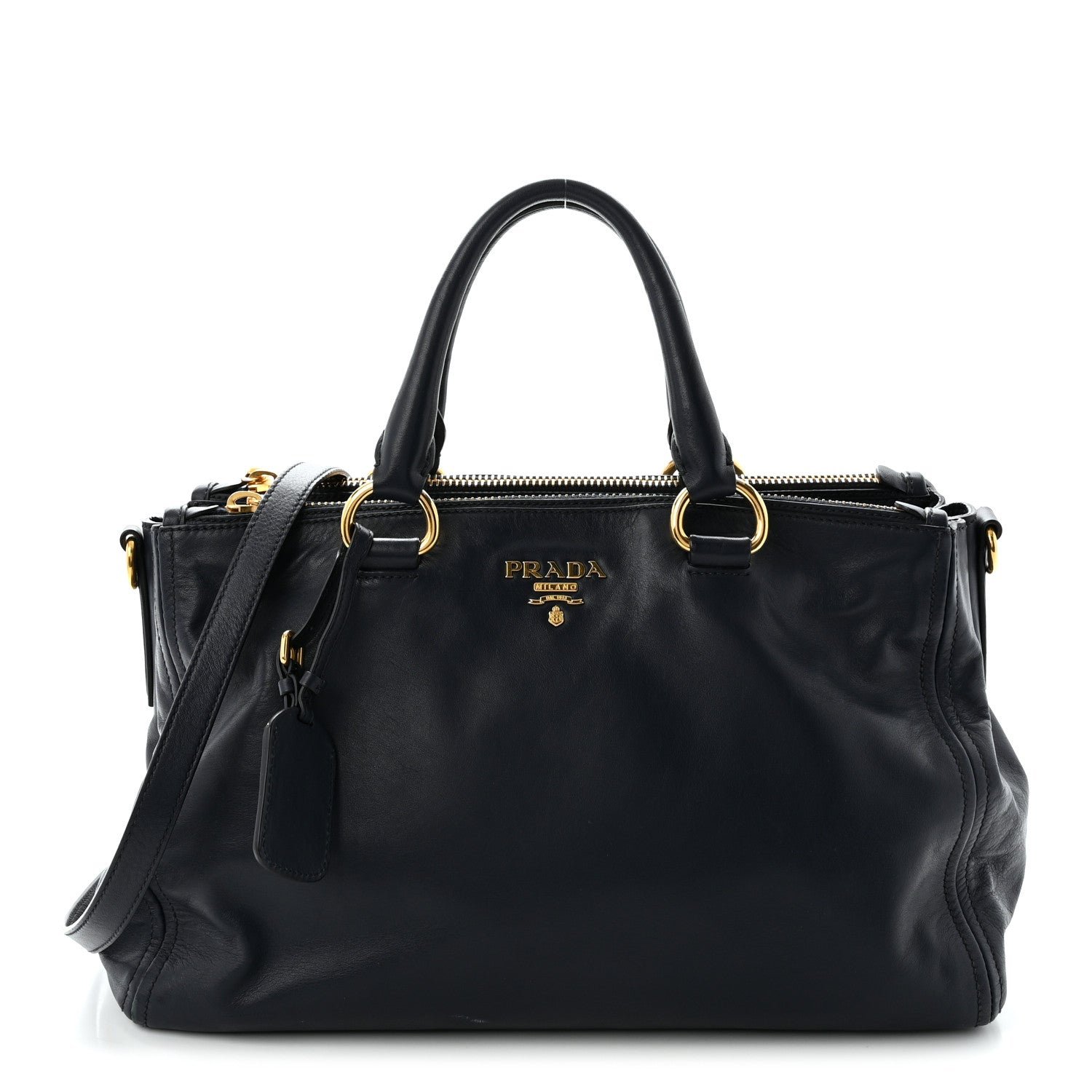 Prada Soft Calfskin Double Zip Shoulder Bag Baltico