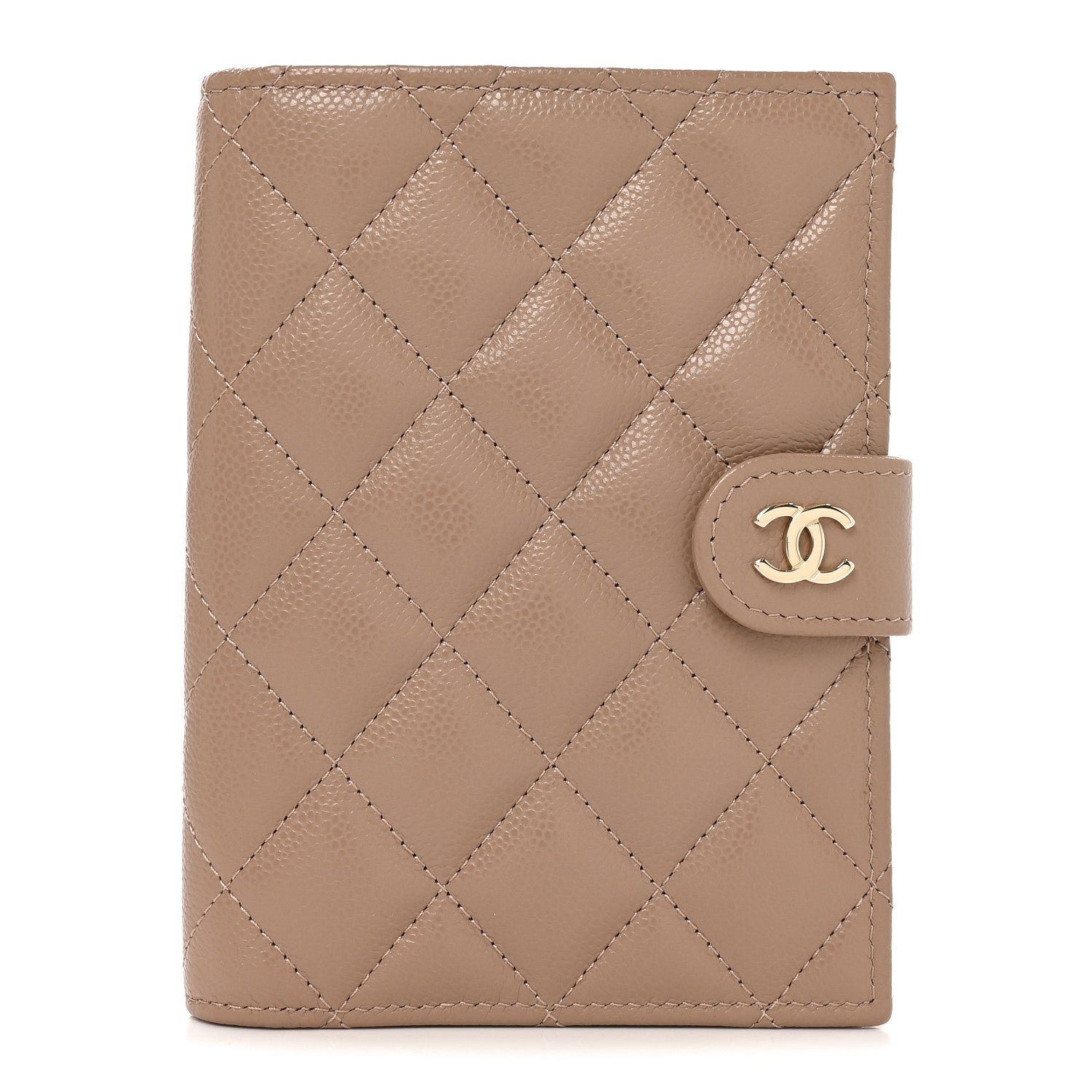 Chanel Caviar Quilted Passport Holder Dark Beige
