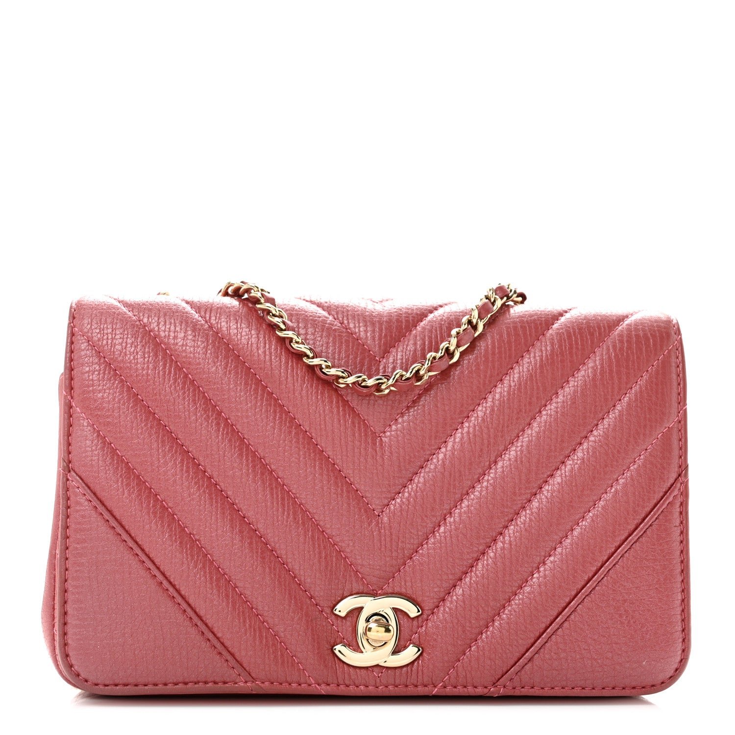 Chanel Calfskin Chevron Quilted Mini Statement Flap Pink