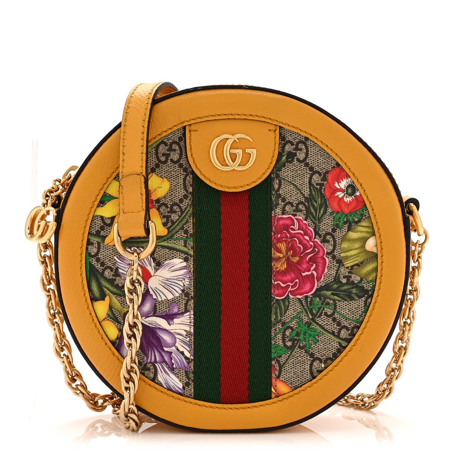 Gucci GG Supreme Monogram Flora Web Mini Ophidia Round Shoulder Bag Beige Multicolor Crop