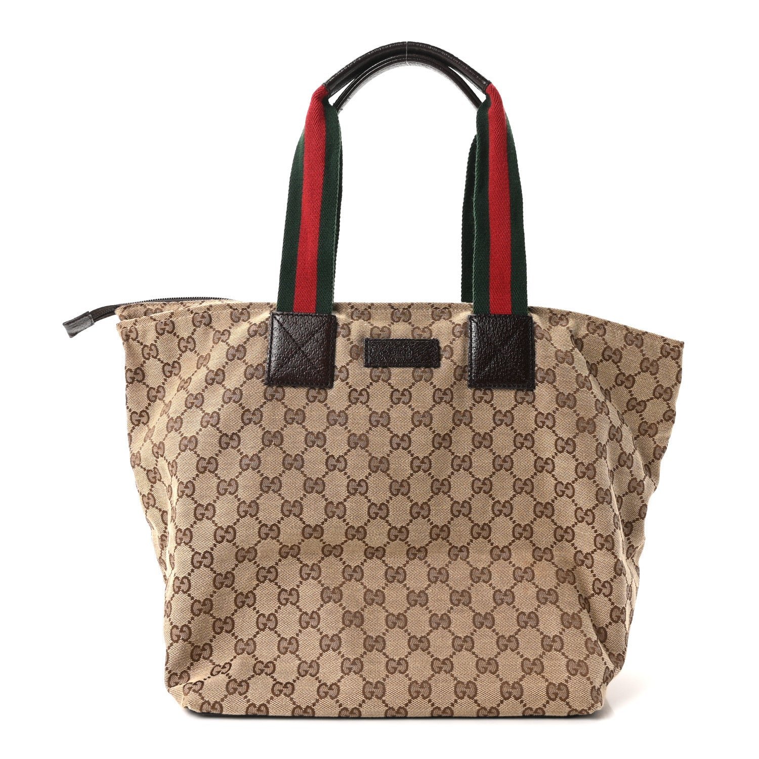 Gucci Monogram Large Web Handle Bucket Tote Dark Brown