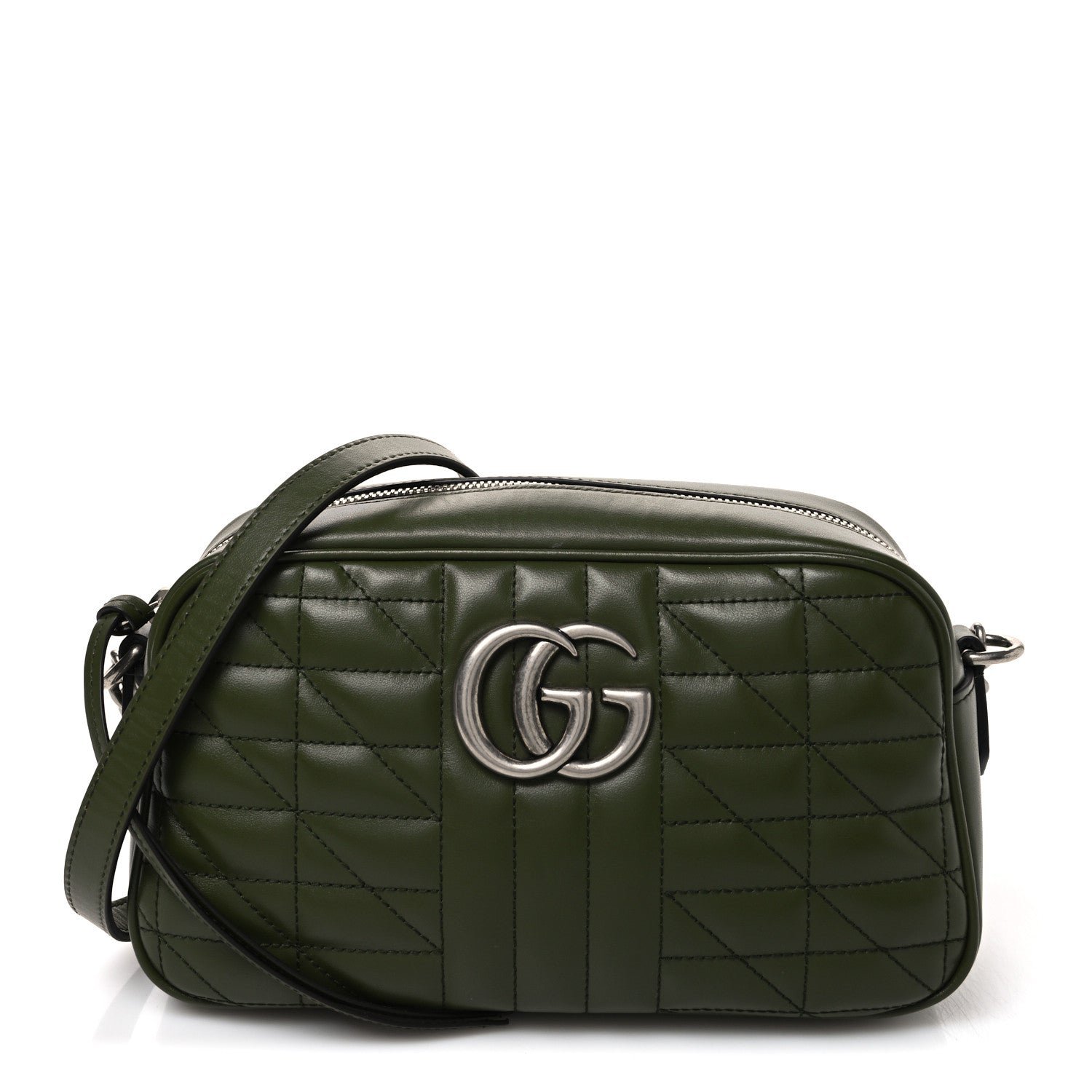 Gucci Calfskin Matelasse Aria Small GG Marmont Chain Shoulder Bag Military Wood
