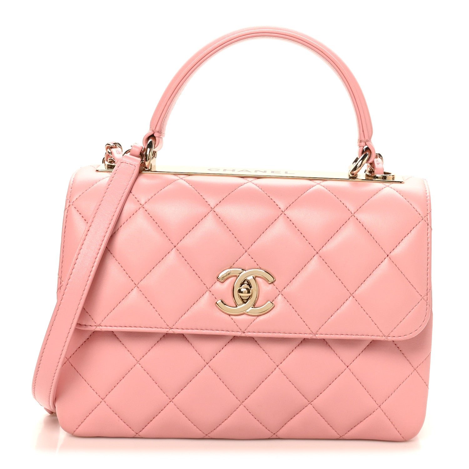 Lambskin Quilted Small Trendy CC Flap Dual Handle Bag Light Pink