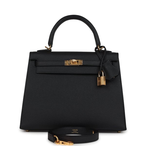 Hermes Hermes Kelly Sellier 25 Black Epsom Gold Hardware