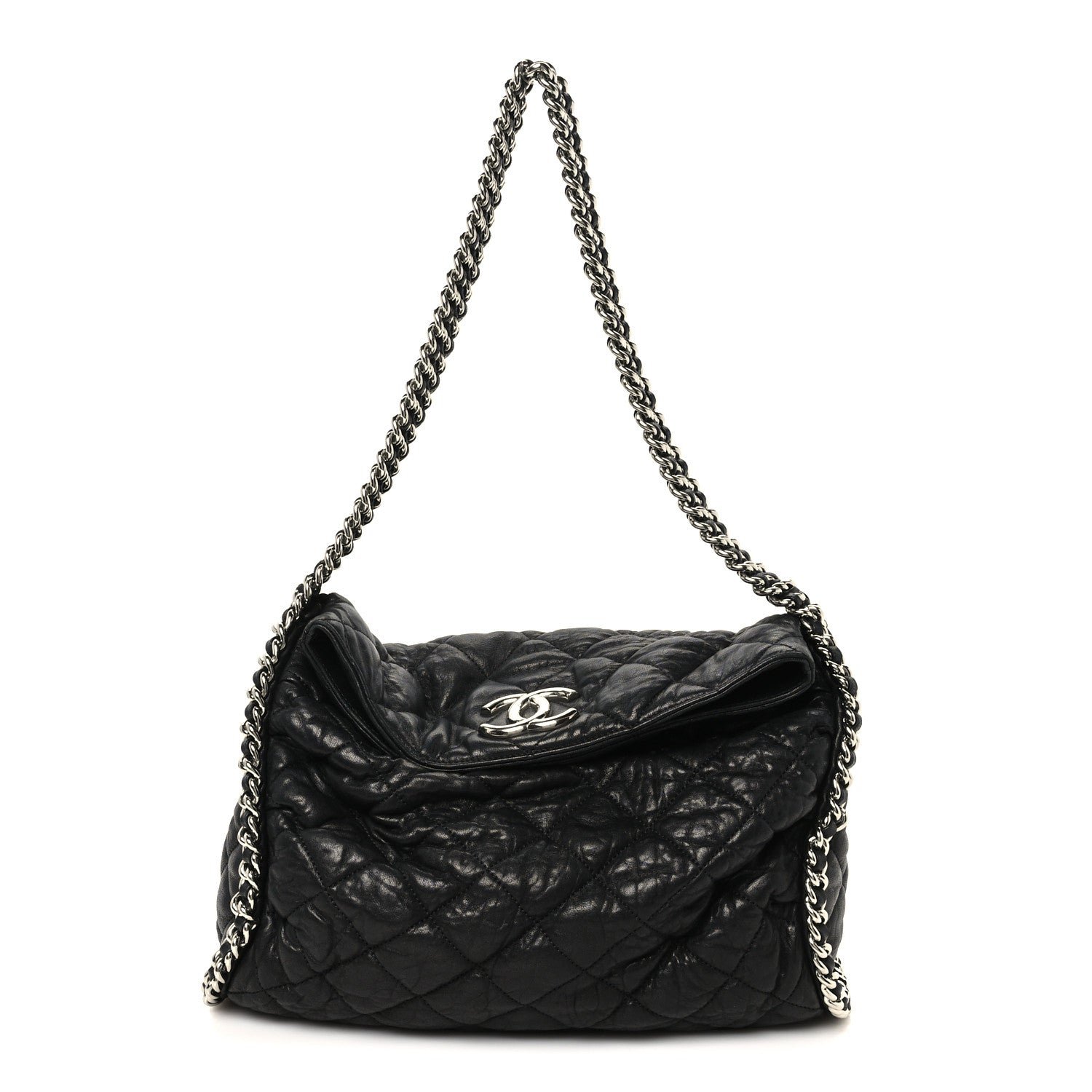 Chanel Washed Lambskin Chain Around Hobo Black