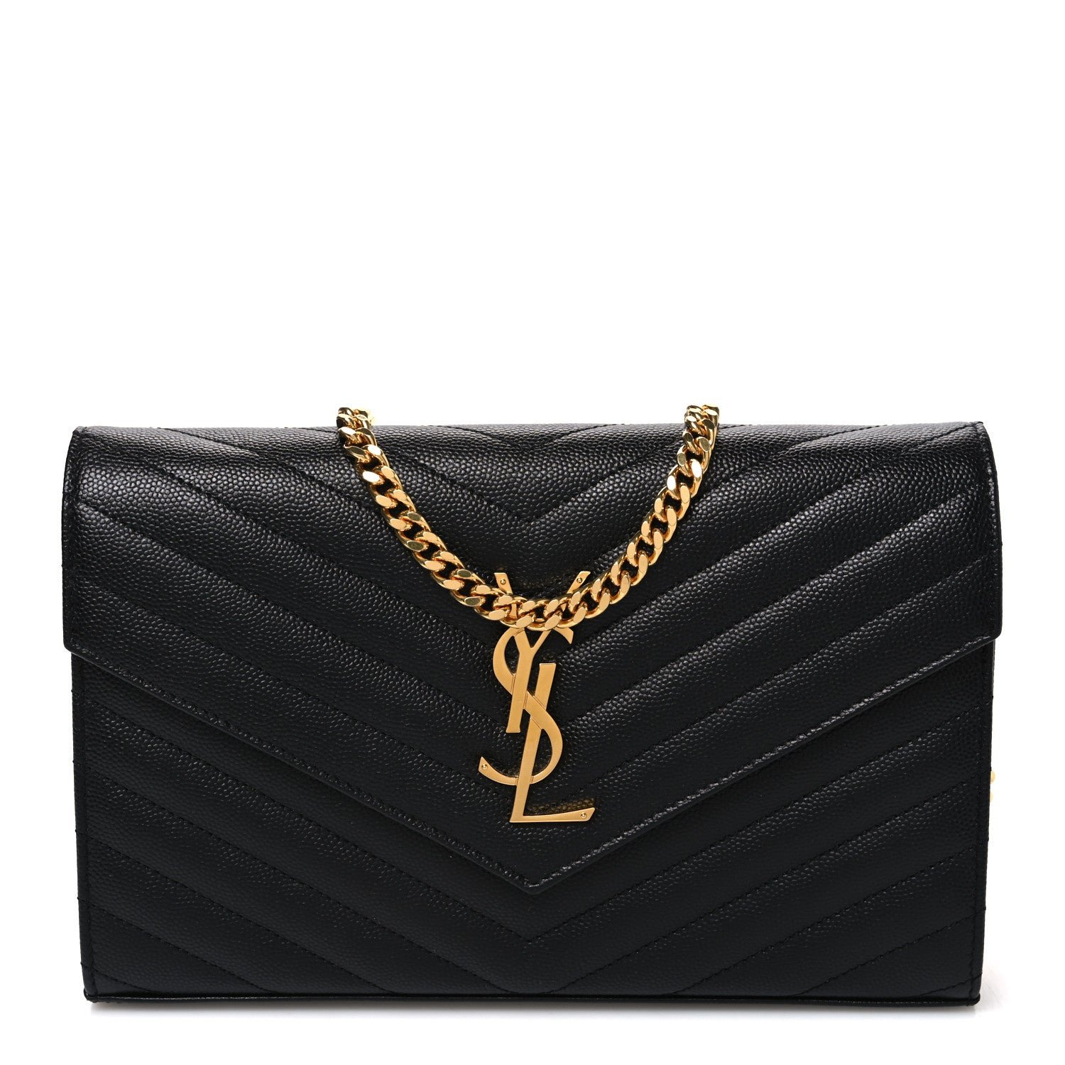 Grain De Poudre Matelasse Chevron Monogram Chain Wallet Black