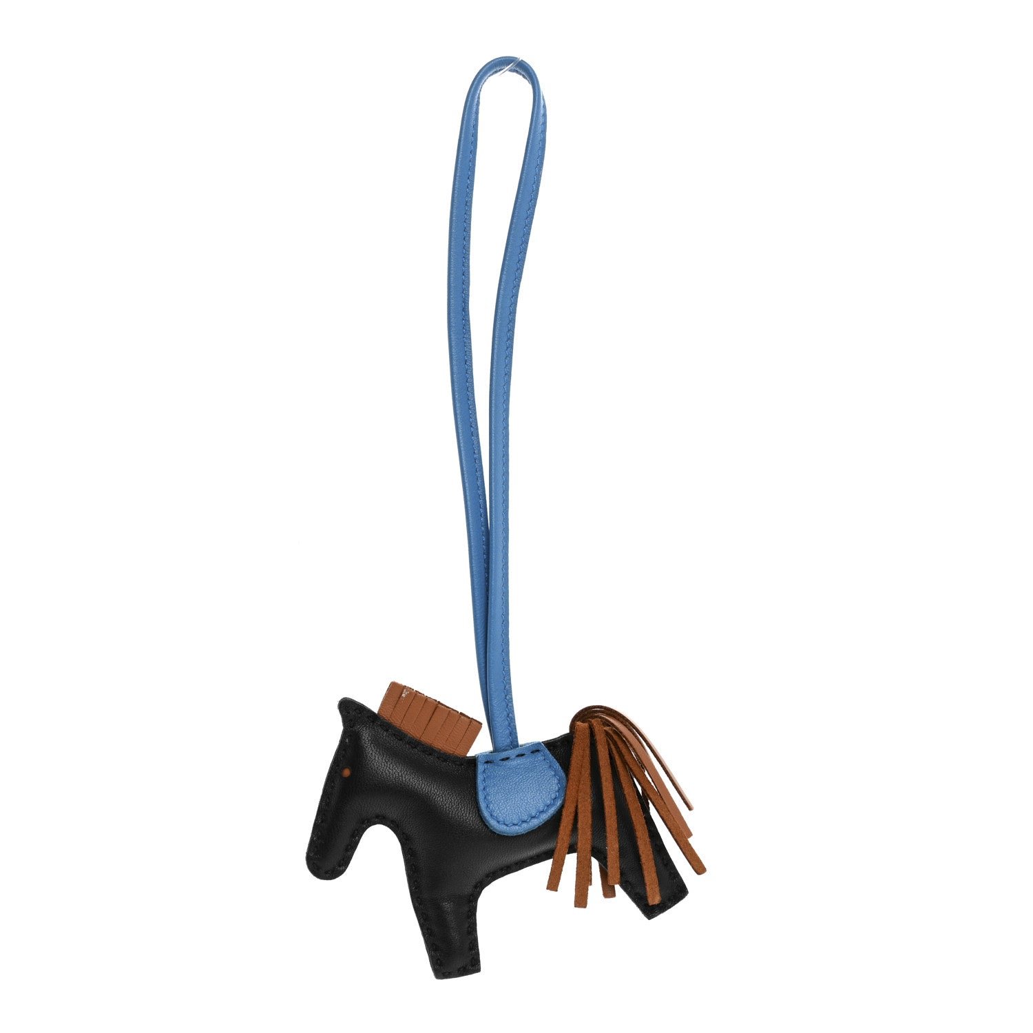 Hermes Milo Lambskin Grigri Rodeo Horse Bag Charm PM Black Bleu Encre Gold