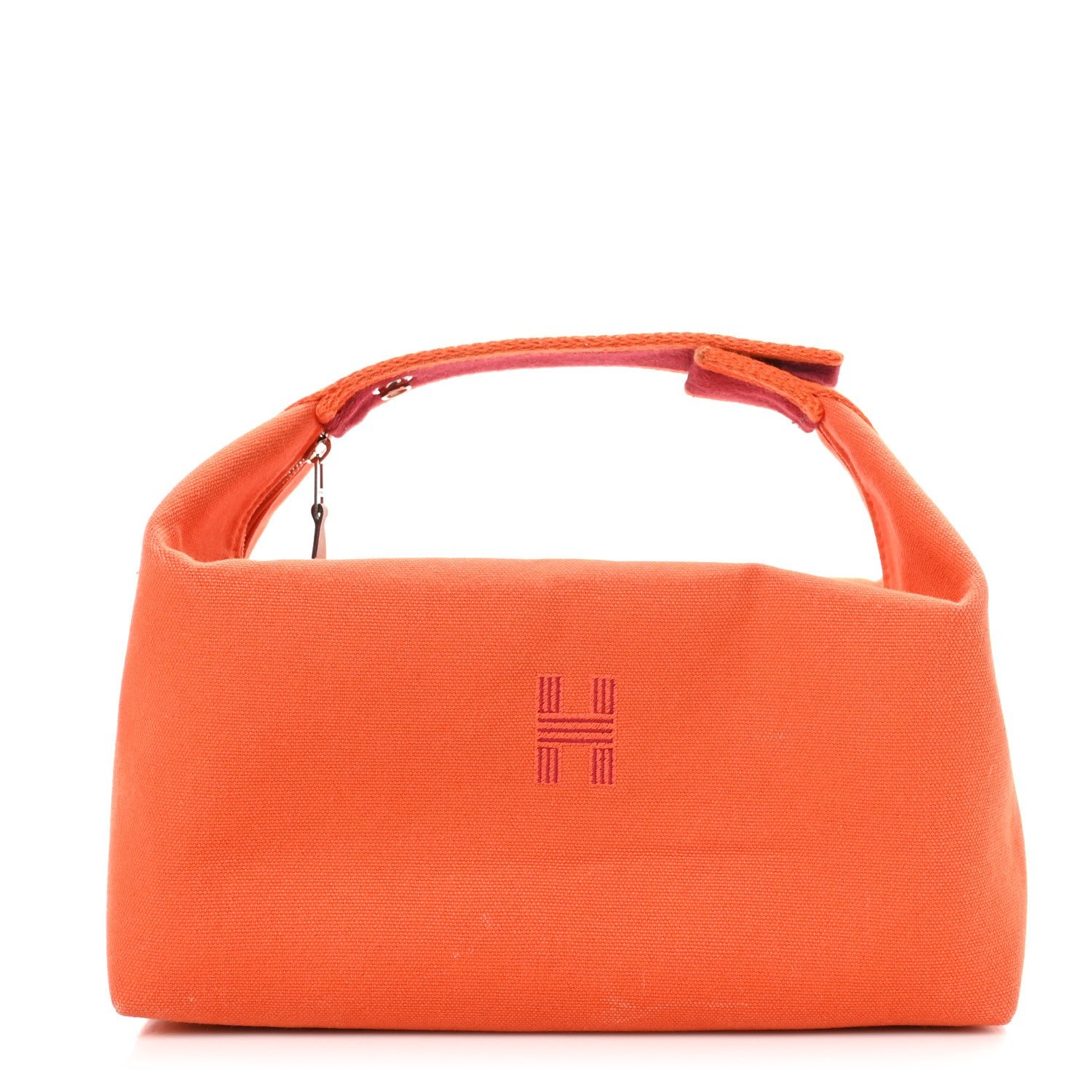 Hermes Canvas Large Bride-A-Brac Pouch Orange Feu Burgundy