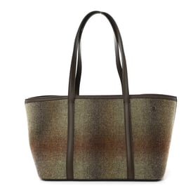 Loro Piana Blurred Double Cashmere Calfskin Plaid Small Carry Everything Tote Pecan Nut Green Cayenne Mel